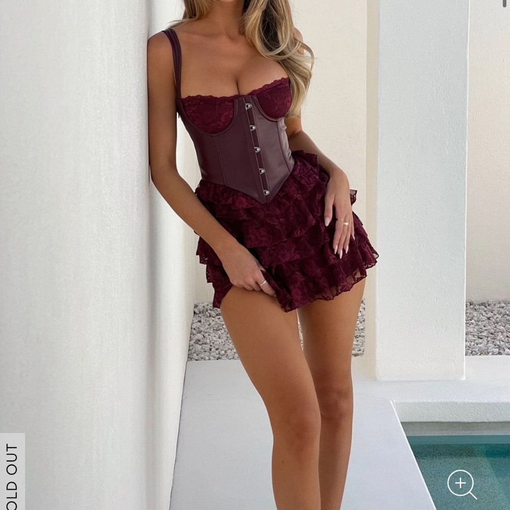 Burgundy Lace Corset Mini Dress